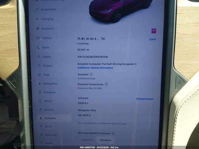 Aukcja sprzedaży 2019 Tesla Model X 100d/75d/long Range, vin: 5YJXCBE25KF181208, numer aukcji: 44893788