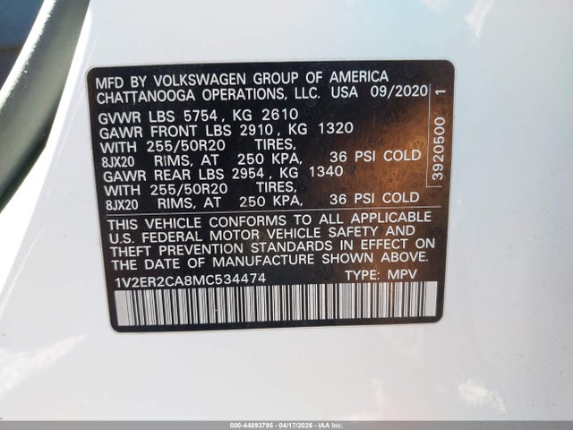2021 VOLKSWAGEN ATLAS 1V2ER2CA8MC534474 Photo 8