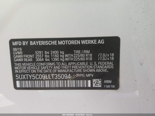 Aukcja sprzedaży 2020 Bmw X3 Xdrive30i, vin: 5UXTY5C09LLT35094, numer aukcji: 44893809