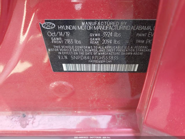 Продаж на аукціоні авто 2020 Hyundai Elantra Sel, vin: 5NPD84LF7LH553835, номер лоту: 44893823