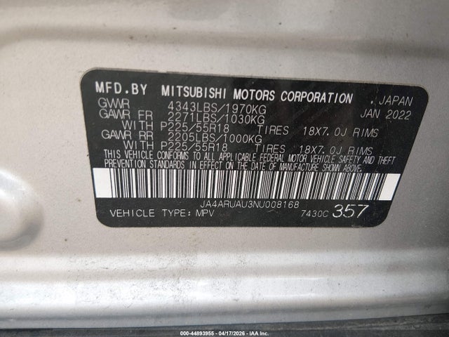 Aukcja sprzedaży 2022 Mitsubishi Outlander Sport 2.0 Be Awc/2.0 Es Awc/2.0 Le Awc/2.0 Se Awc/2.0 Se Special Edition Awc, vin: JA4ARUAU3NU008168, numer aukcji: 44893955