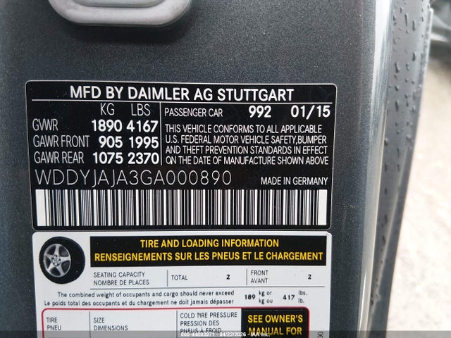 WDDYJAJA3GA000890 Mercedes-Benz Gt S Amg
