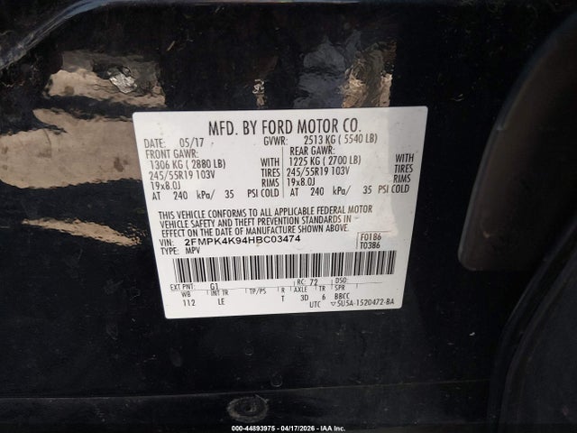 Aukcja sprzedaży 2017 Ford Edge Titanium, vin: 2FMPK4K94HBC03474, numer aukcji: 44893975