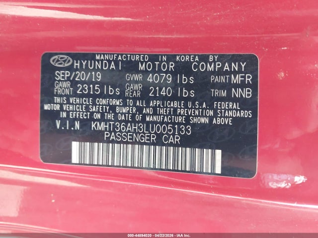 Продаж на аукціоні авто 2020 Hyundai Veloster N, vin: KMHT36AH3LU005133, номер лоту: 44894020