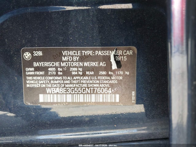 Продаж на аукціоні авто 2016 Bmw 328i Xdrive, vin: WBA8E3G55GNT76064, номер лоту: 44894037