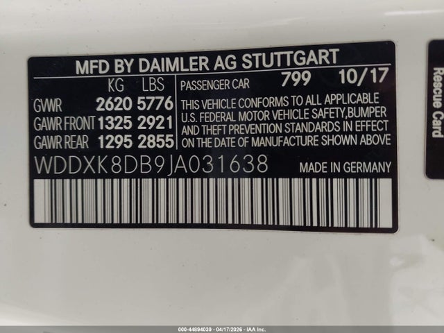 44894039 :رقم المزاد ، WDDXK8DB9JA031638 vin ، 2018 Mercedes-benz S 560 مزاد بيع