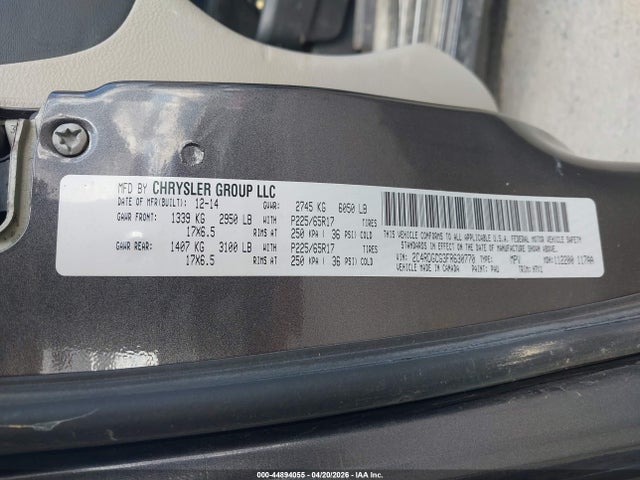 2015 Dodge Grand Caravan Sxt მანქანა იყიდება აუქციონზე, vin: 2C4RDGCG3FR630770, აუქციონის ნომერი: 44894055