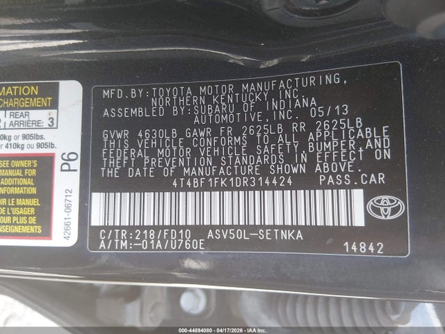 Продажа на аукционе авто 2013 Toyota Camry Le, vin: 4T4BF1FK1DR314424, номер лота: 44894080