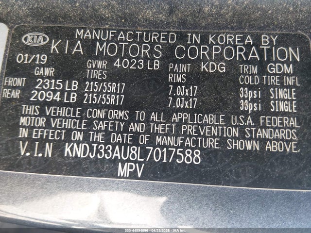 Aukcja sprzedaży 2020 Kia Soul Ex, vin: KNDJ33AU8L7017588, numer aukcji: 44894096