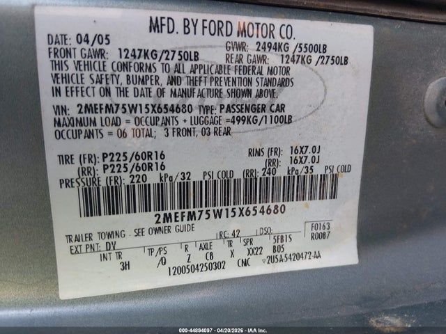 Aukcja sprzedaży 2005 Mercury Grand Marquis Ls/lse, vin: 2MEFM75W15X654680, numer aukcji: 44894097