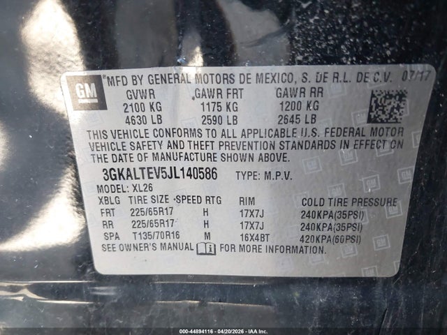 44894116 :رقم المزاد ، 3GKALTEV5JL140586 vin ، 2018 Gmc Terrain Sle مزاد بيع