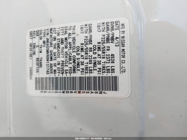Aukcja sprzedaży 2013 Nissan Rogue Sv W/sl Pkg, vin: JN8AS5MV6DW131748, numer aukcji: 44894117