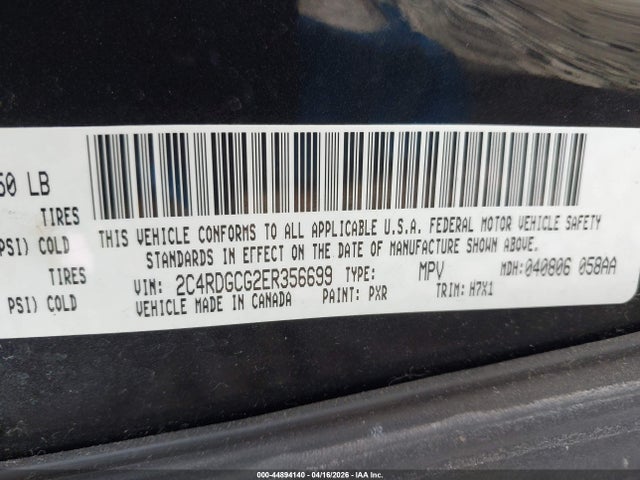 44894140 :رقم المزاد ، 2C4RDGCG2ER356699 vin ، 2014 Dodge Grand Caravan Sxt مزاد بيع