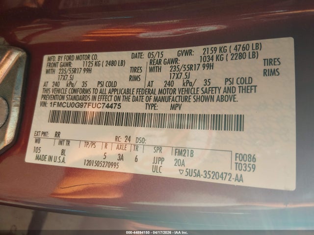 1FMCU0G97FUC74475 Ford ESCAPE SE