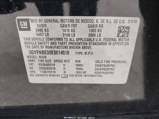 Продажа на аукционе авто 2014 Cadillac Srx Luxury Collection, vin: 3GYFNBE30ES614518, номер лота: 44894172