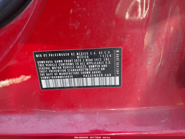 2021 Volkswagen Jetta 1.4t R-line/1.4t S მანქანა იყიდება აუქციონზე, vin: 3VWN57BU6MM030636, აუქციონის ნომერი: 44894200