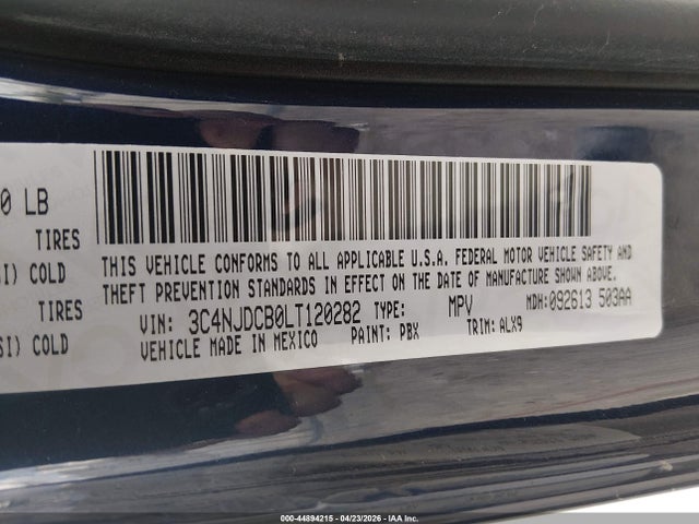 Продажа на аукционе авто 2020 Jeep Compass Limited 4x4, vin: 3C4NJDCB0LT120282, номер лота: 44894215