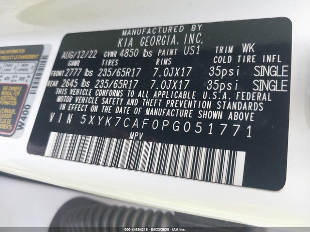 Aukcja sprzedaży 2023 Kia Sportage X-pro, vin: 5XYK7CAF0PG051771, numer aukcji: 44894216