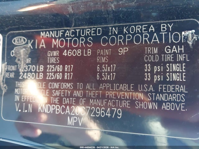 2012 Kia Sportage Lx მანქანა იყიდება აუქციონზე, vin: KNDPBCA20C7296479, აუქციონის ნომერი: 44894226