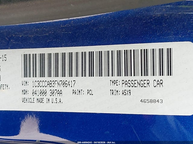 44894243 :رقم المزاد ، 1C3CCCAB3FN706417 vin ، 2015 Chrysler 200 Limited مزاد بيع