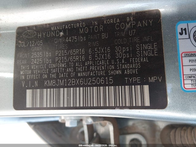 44894248 :رقم المزاد ، KM8JM12BX6U250615 vin ، 2006 Hyundai Tucson Gl مزاد بيع