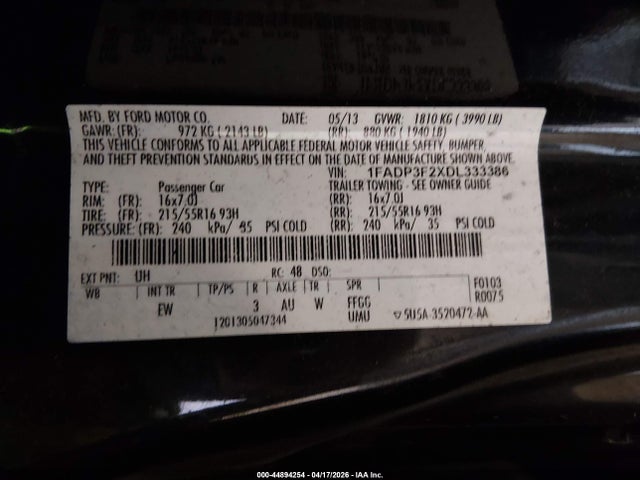 Продажа на аукционе авто 2013 Ford Focus Se, vin: 1FADP3F2XDL333386, номер лота: 44894254