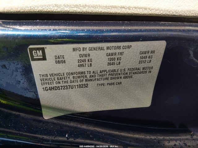 Продажа на аукционе авто 2007 Buick Lucerne Cxl, vin: 1G4HD57237U118232, номер лота: 44894265
