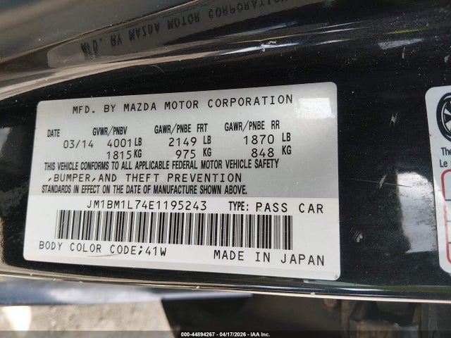 Aukcja sprzedaży 2014 Mazda Mazda3 I Touring, vin: JM1BM1L74E1195243, numer aukcji: 44894267