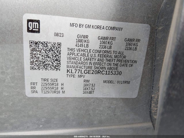 Продаж на аукціоні авто 2024 Chevrolet Trax Fwd 1rs, vin: KL77LGE20RC115330, номер лоту: 44894278