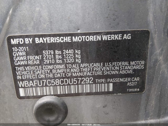 44894285 :رقم المزاد ، WBAFU7C58CDU57292 vin ، 2012 Bmw 535i Xdrive مزاد بيع
