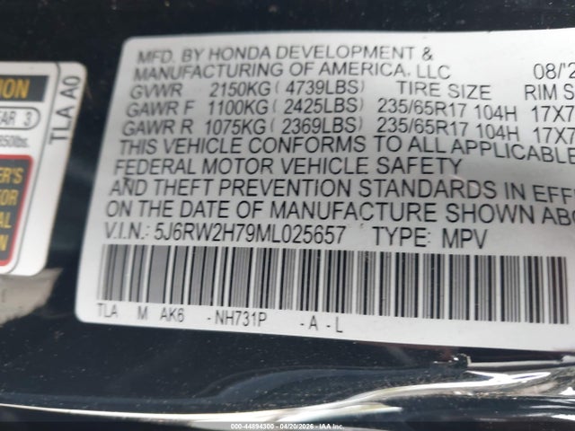 5J6RW2H79ML025657 Honda Cr-v Awd Special Edition