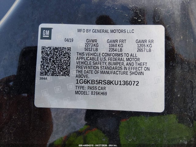 44894315 :رقم المزاد ، 1G6KB5RS8KU136072 vin ، 2019 Cadillac Ct6 Luxury مزاد بيع