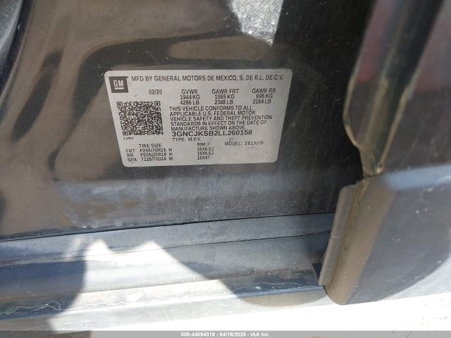 Продажа на аукционе авто 2020 Chevrolet Trax Fwd Ls, vin: 3GNCJKSB2LL260158, номер лота: 44894319