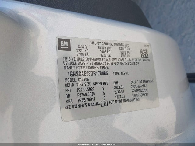 Продажа на аукционе авто 2013 Chevrolet Tahoe Ls, vin: 1GNSCAE08DR178486, номер лота: 44894321