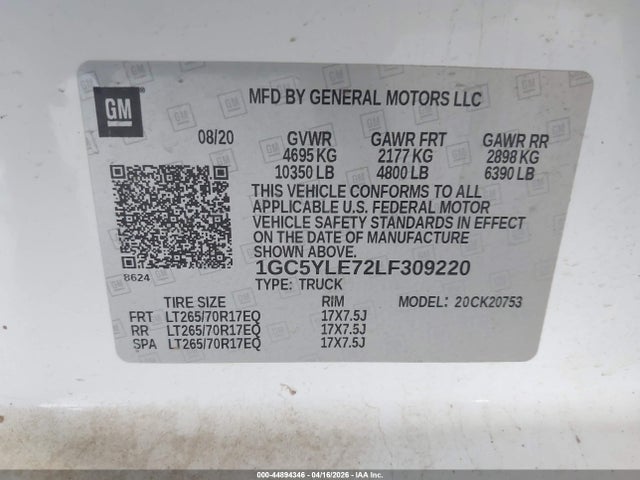 1GC5YLE72LF309220 Chevrolet Silverado 2500hd 4wd Standard Bed Wt