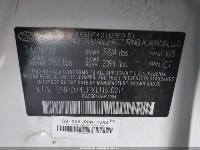 5NPD74LFXLH610211 Hyundai ELANTRA SE