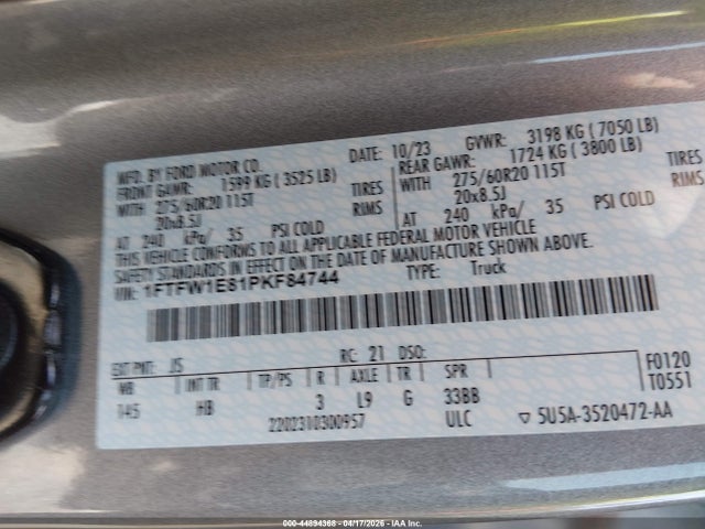Ford F-150 Lariat 2023 1FTFW1E81PKF84744 Image 9