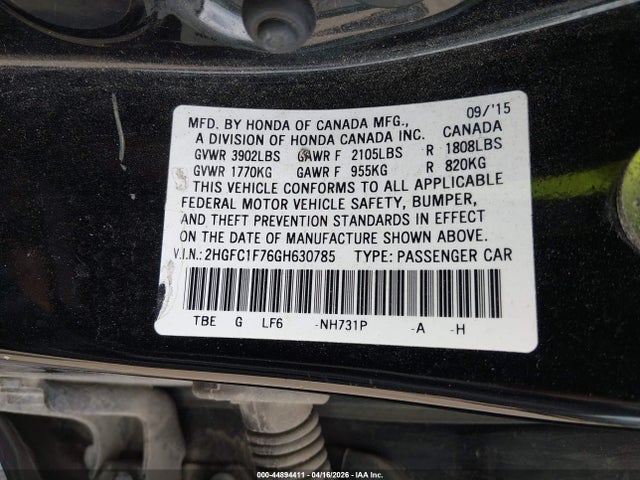 2HGFC1F76GH630785 Honda Civic Ex-l