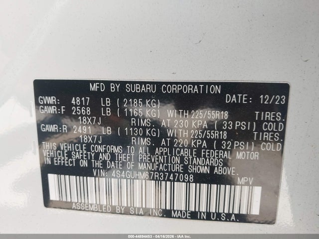 4S4GUHM67R3747098 Subaru Crosstrek Limited