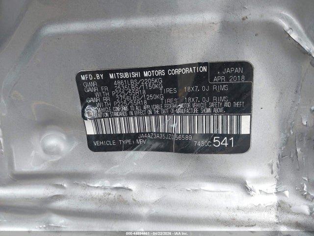 Продаж на аукціоні авто 2018 Mitsubishi Outlander Es, vin: JA4AZ3A35JZ056589, номер лоту: 44894461