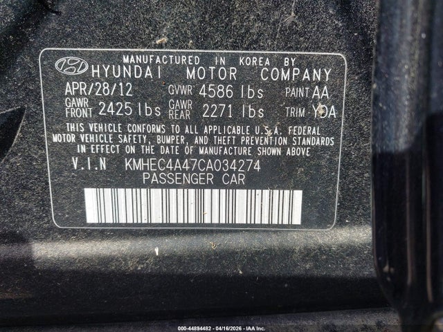 Продаж на аукціоні авто 2012 Hyundai Sonata Hybrid, vin: KMHEC4A47CA034274, номер лоту: 44894482