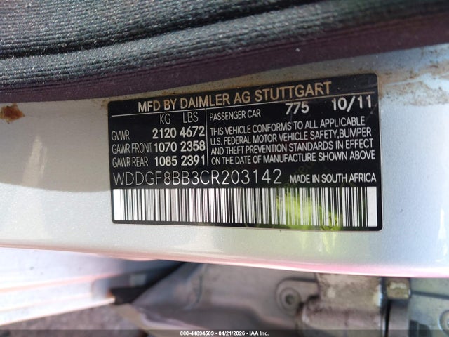 44894509 :رقم المزاد ، WDDGF8BB3CR203142 vin ، 2012 Mercedes-benz C 300 Sport 4matic مزاد بيع