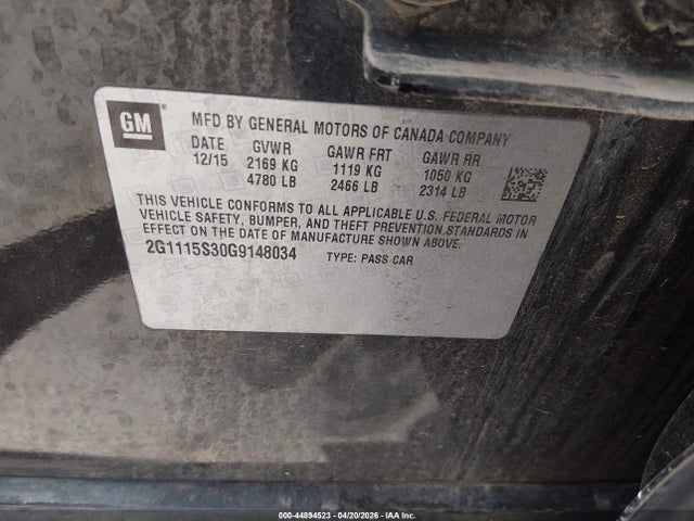 Продажа на аукционе авто 2016 Chevrolet Impala 2lt, vin: 2G1115S30G9148034, номер лота: 44894523
