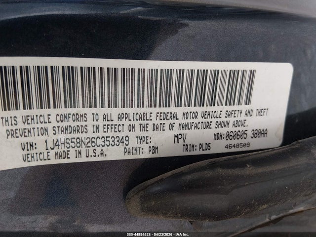 Aukcja sprzedaży 2006 Jeep Grand Cherokee Limited, vin: 1J4HS58N26C353349, numer aukcji: 44894528