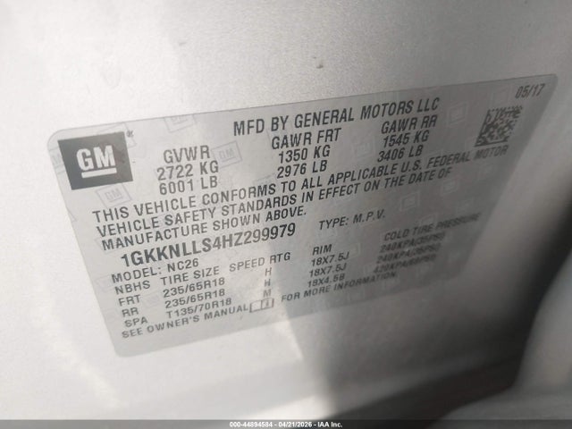 Aukcja sprzedaży 2017 Gmc Acadia Sle-2, vin: 1GKKNLLS4HZ299979, numer aukcji: 44894584