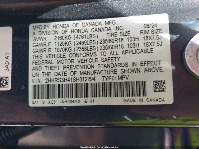 Aukcja sprzedaży 2025 Honda Cr-v Ex 2wd, vin: 2HKRS3H41SH312294, numer aukcji: 44894585