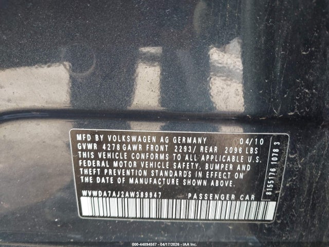 Продаж на аукціоні авто 2010 Volkswagen Golf 4-door, vin: WVWDA7AJ2AW389947, номер лоту: 44894587