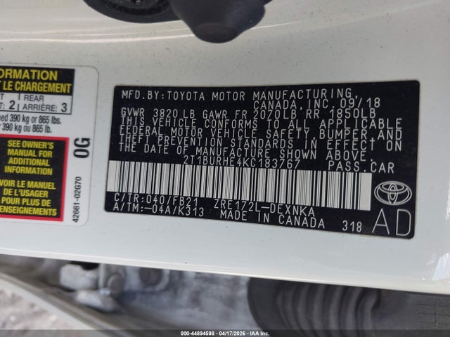 Toyota COROLLA LE 2019 2T1BURHE4KC183767 Image 9