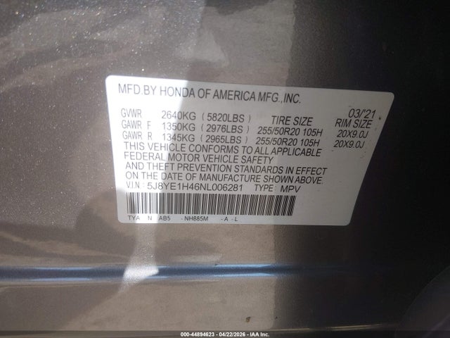 Продажа на аукционе авто 2022 Acura Mdx Technology Package, vin: 5J8YE1H46NL006281, номер лота: 44894623