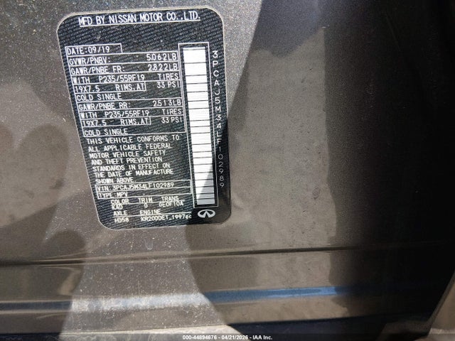 2020 Infiniti Qx50 Luxe მანქანა იყიდება აუქციონზე, vin: 3PCAJ5M34LF102989, აუქციონის ნომერი: 44894676